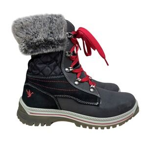 Santana Canada Women Maleo Winter Boots Faux Fur Cuff Waterproof Black Red Sz 7